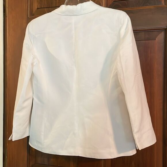 Kasper size 4 white linen blazer jacket EUC classic double pocket single button - Picture 5 of 13